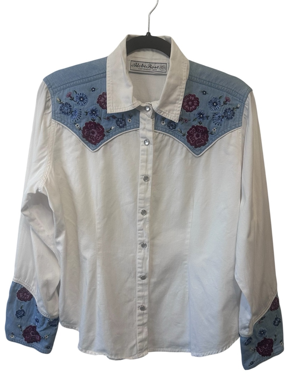 Adobe Rose Embroidered Floral Button Up Shirt Western Rodeo Vintage Women’s XL